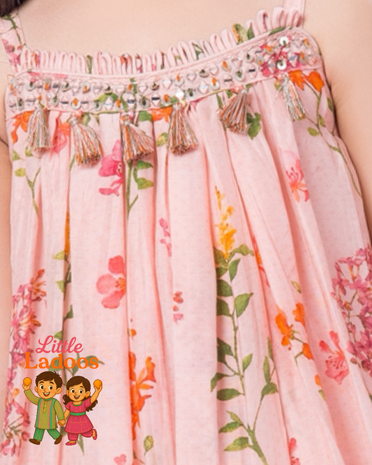 Peach Floral Dhoti Set