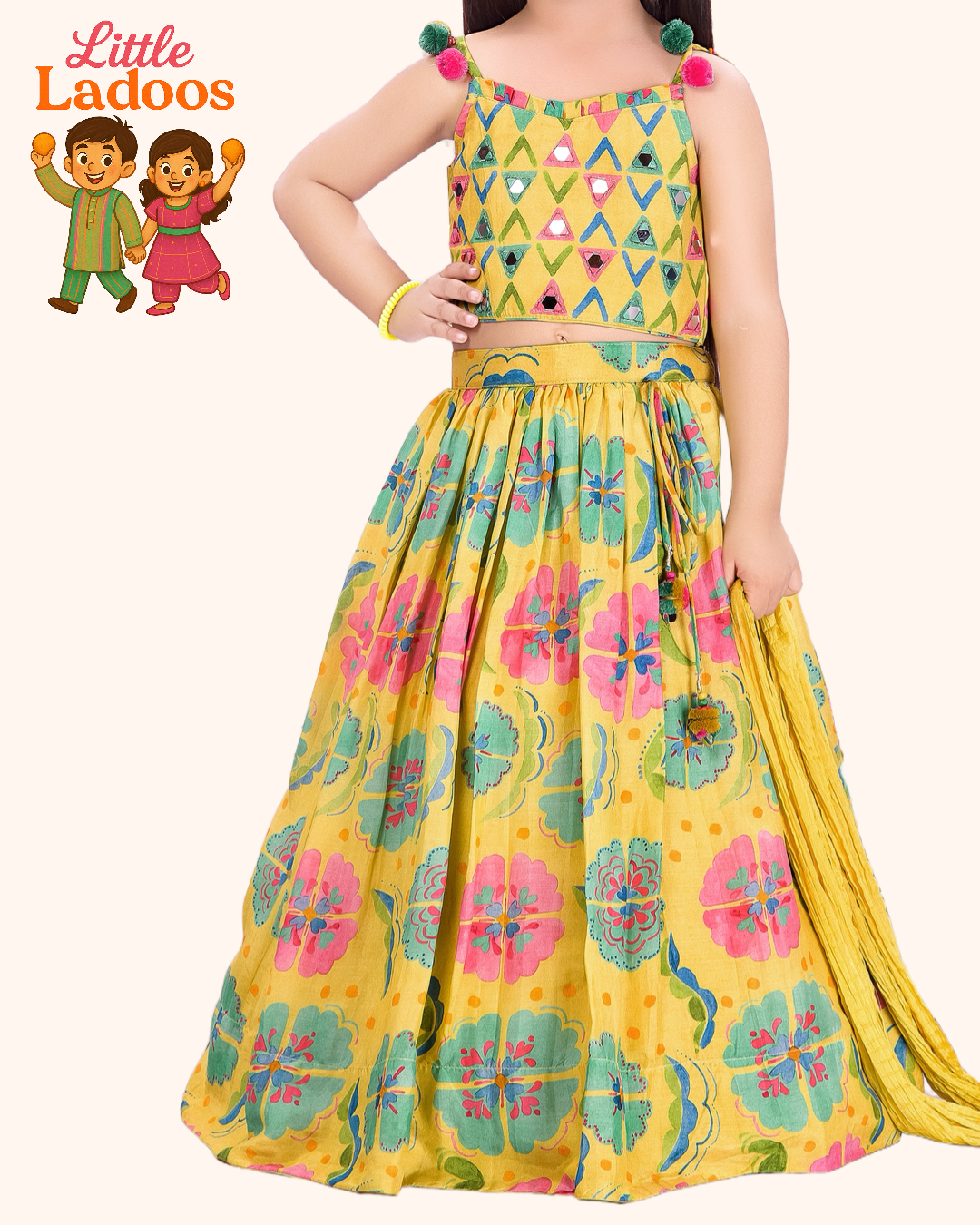 Sunny Pom-Pom Mirrorwork Lehenga