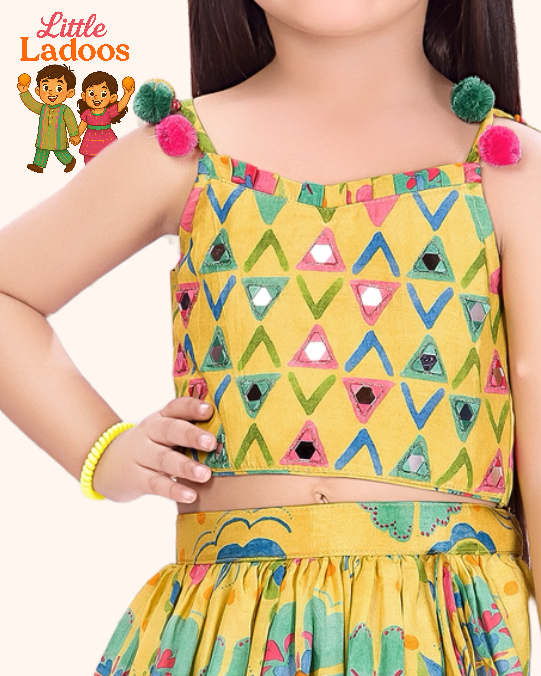 Sunny Pom-Pom Mirrorwork Lehenga