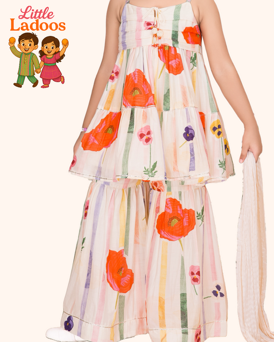 Cream Floral Gharara